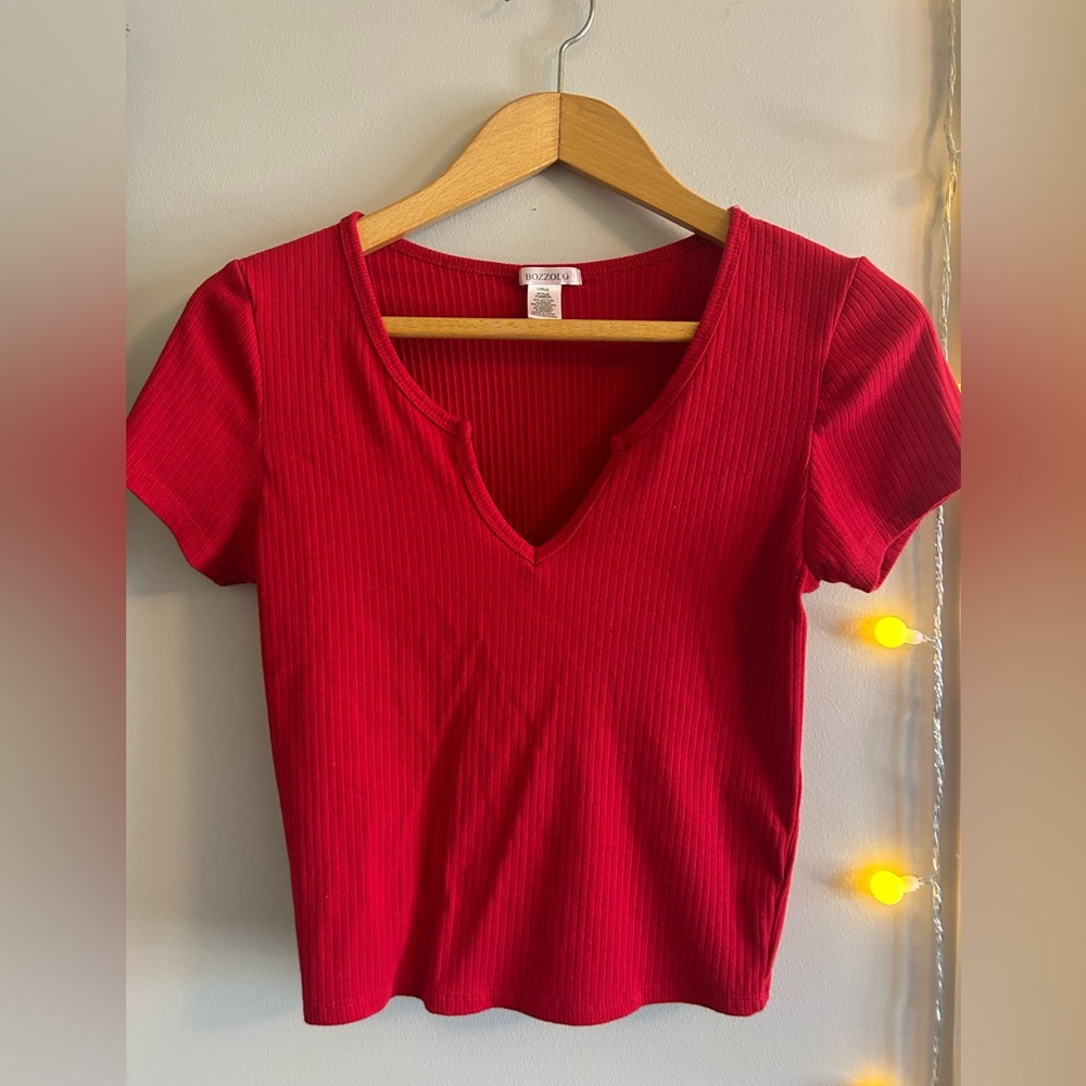 Red Ribbed Crop Top - Picture 1 of 2